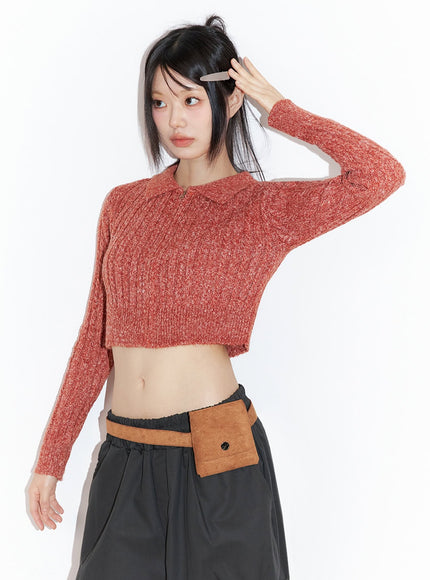 slim-fit-collared-zip-crop-top-io430 / Orange