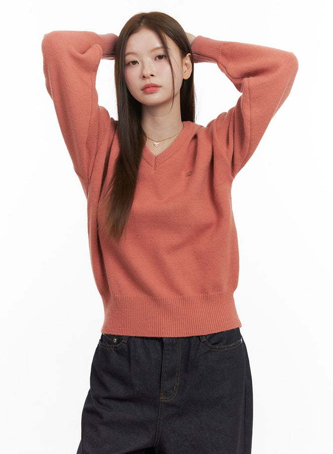 cozy-v-neck-sweater-od417 / Orange