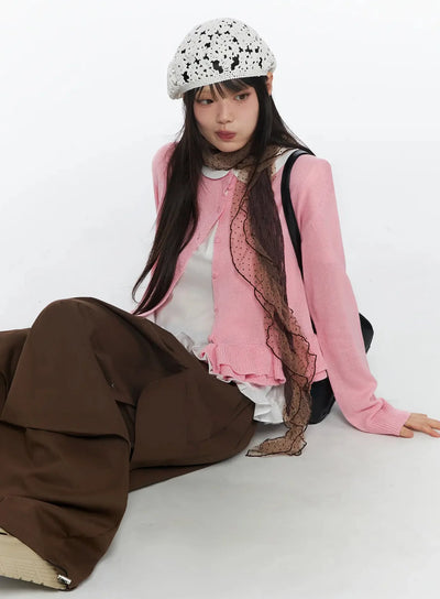 ruffle-frill-knit-cardigan-iy526 / Pink