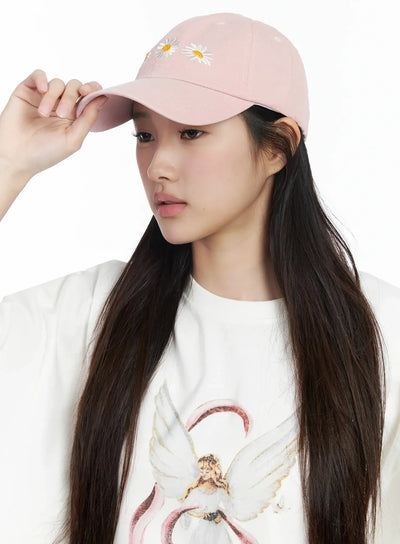 daisy-embroidered-baseball-cap-im506 / Pink