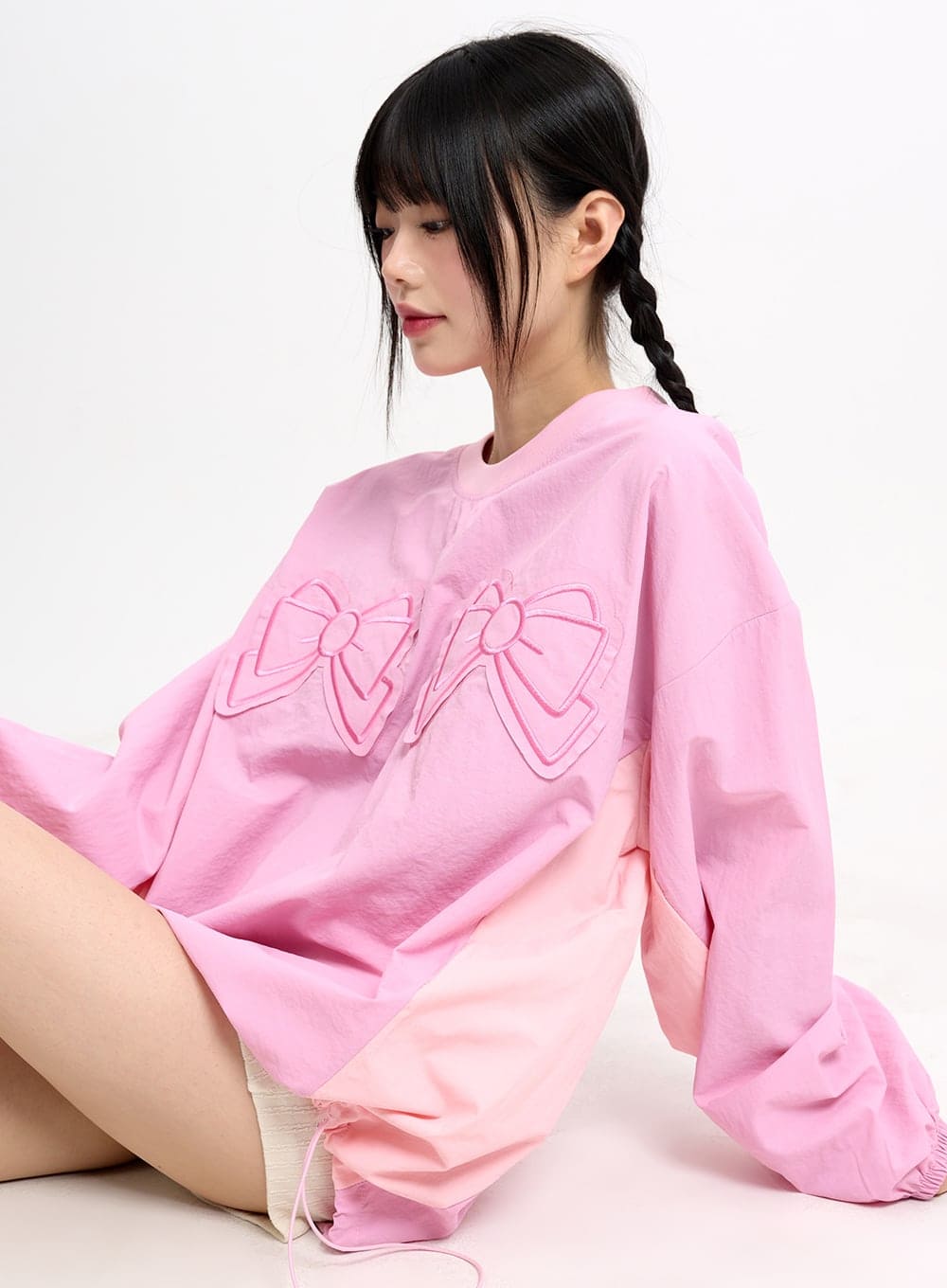 graphic-ribbon-oversized-cotton-sweatshirt-cm415 / Pink