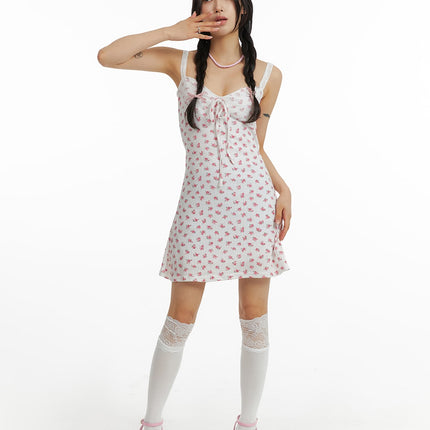 sweetheart-floral-ribbon-mini-dress-im404 / Pink