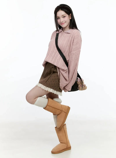 cable-knit-half-zip-sweater-io520 / Pink