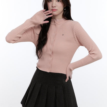 elegant-knit-ribbed-cardigan-on418 / Pink