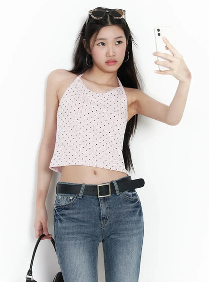 polka-dot-halter-neck-top-im503 / Pink