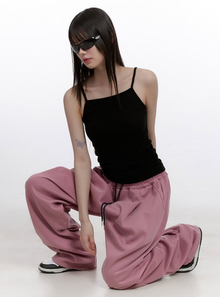 shirred-wide-fit-sweatpants-cf512 / Pink