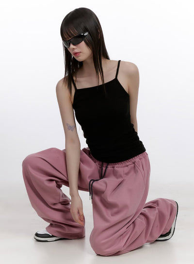 shirred-wide-fit-sweatpants-cf512 / Pink