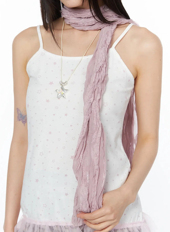 lace-chiffon-scarf-iy526 / Pink