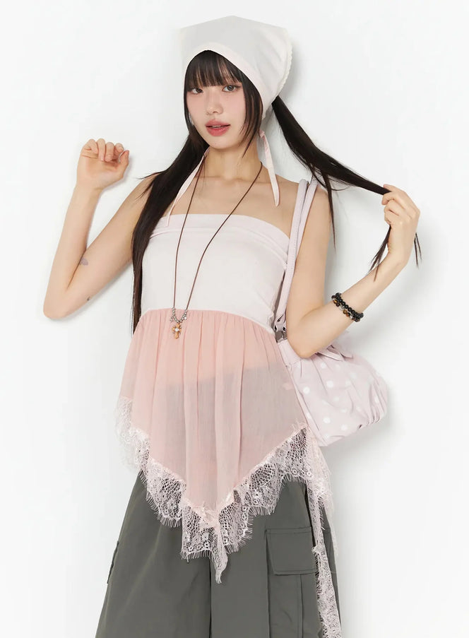 pastel-long-lace-tube-top-iy526 / Pink
