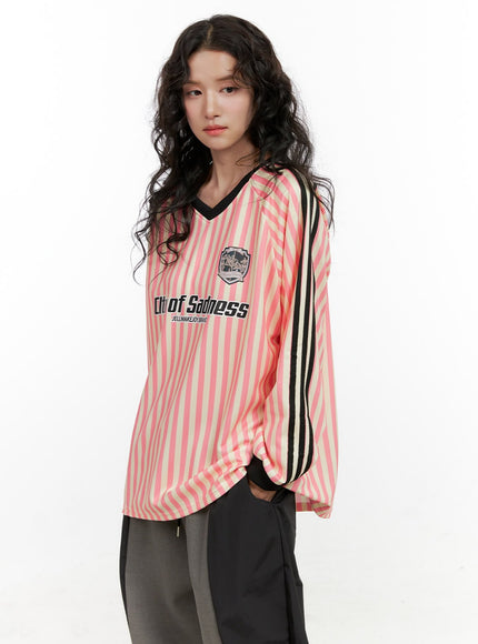 v-stripe-long-sleeve-sweatshirt-on404 / Pink