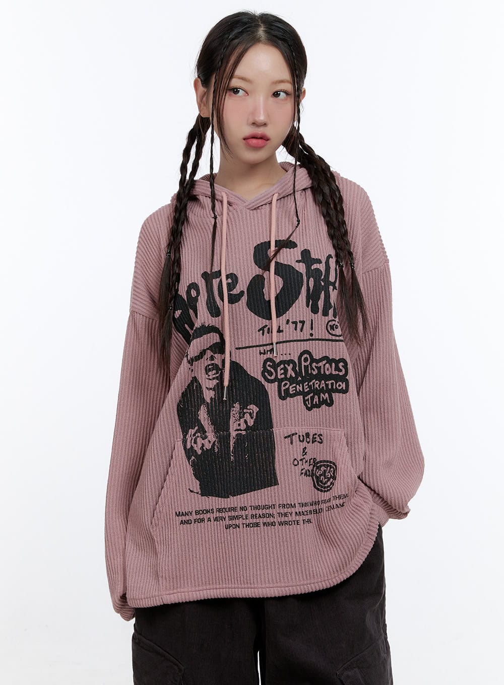 baggy-graphic-hooded-sweater-cs406 / Pink