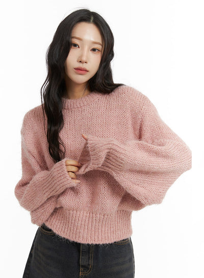 striped-knit-round-neckline-long-sleeve-top-cj409 / Pink