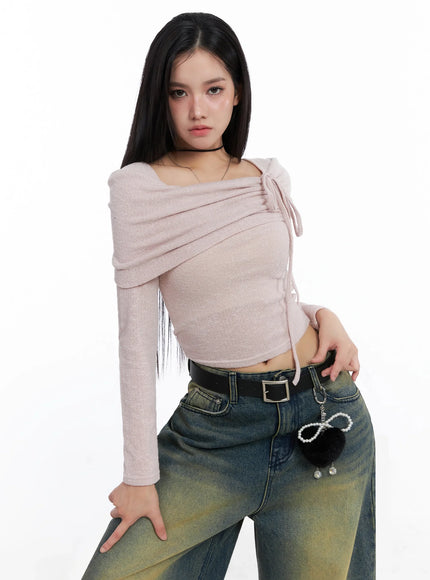 ribbon-off-shoulder-knit-top-is525 / Pink