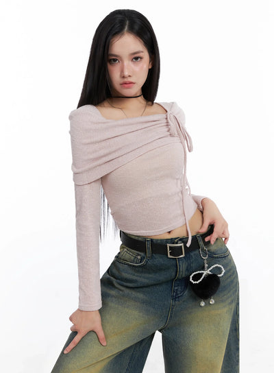 ribbon-off-shoulder-knit-top-is525 / Pink