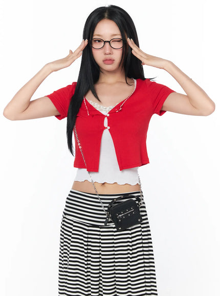 contrast-lace-crop-cardigan-cy512 / Red