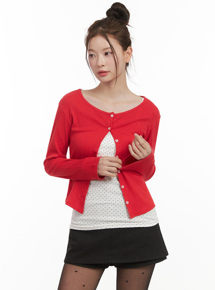 boat-neck-crop-cardigan-ij530 / Red