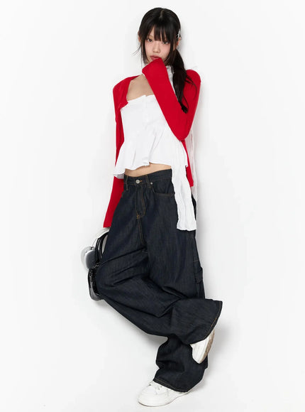 simple-round-neck-cardigan-iy526 / Red