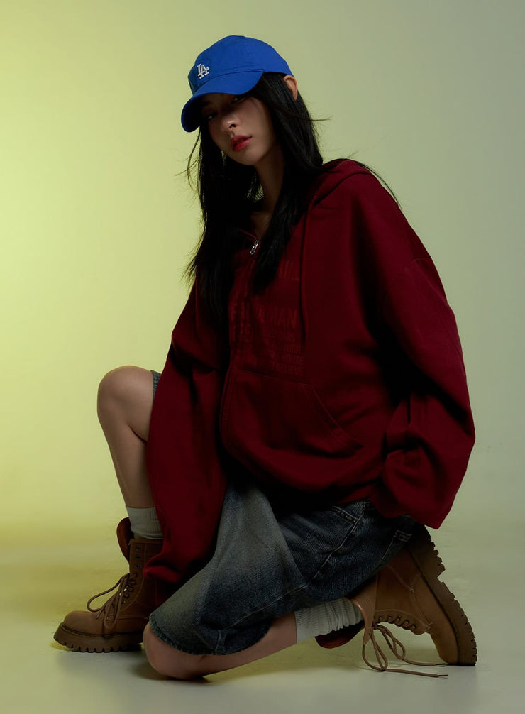 oversized-graphic-zip-up-hoodie-co425 / dark red