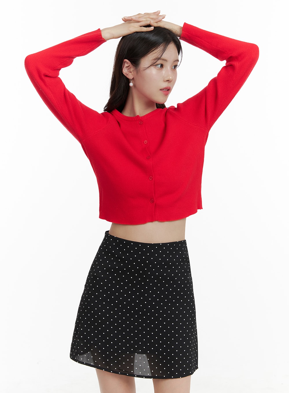 basic-buttoned-crop-cardigan-oa422 / Red