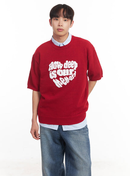 mens-heart-graphic-short-sleeve-sweater-ia521 / Red