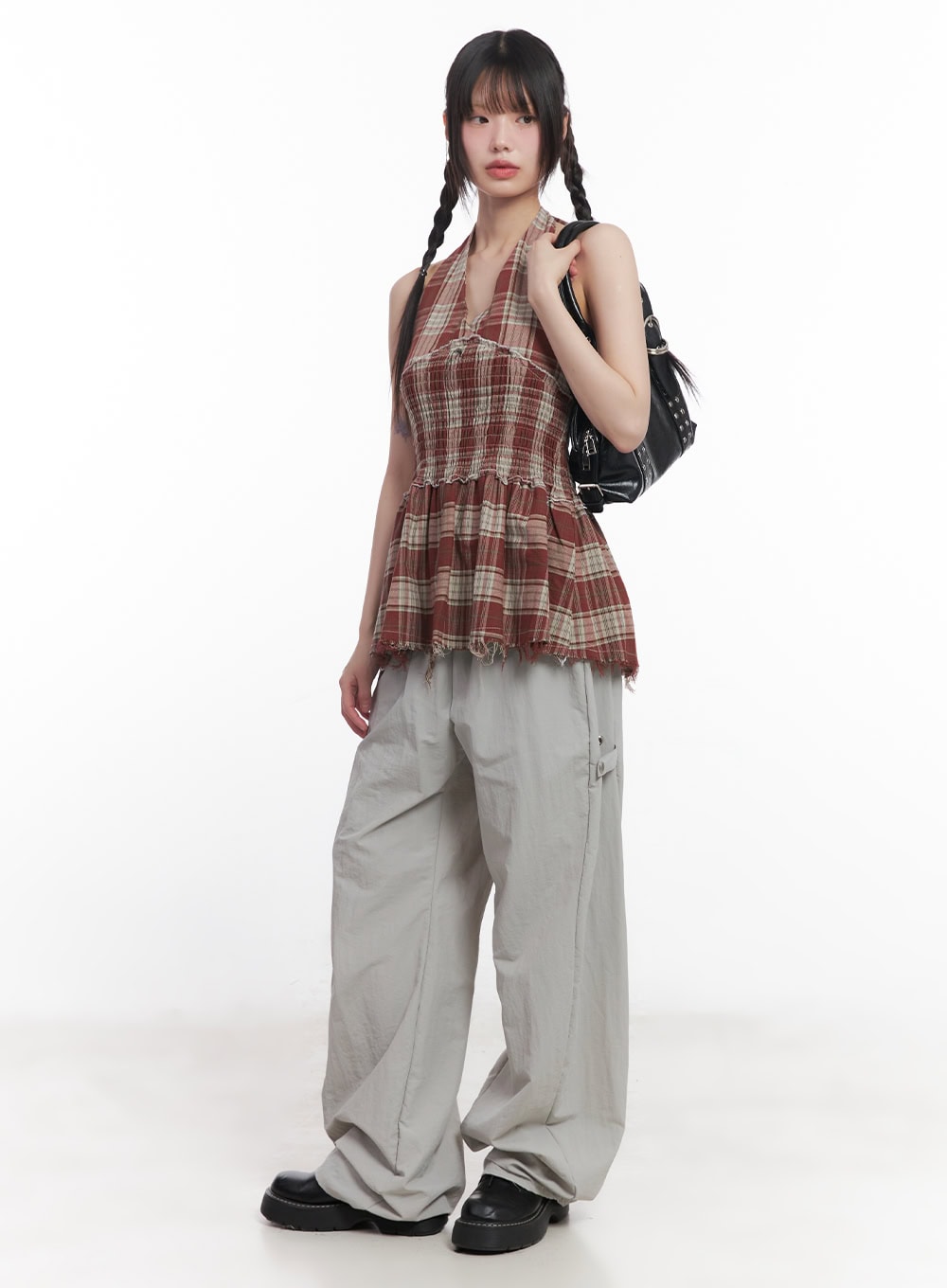 halter-neck-plaid-mini-dress-cu505 / Red