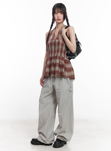 halter-neck-plaid-mini-dress-cu505 / Red