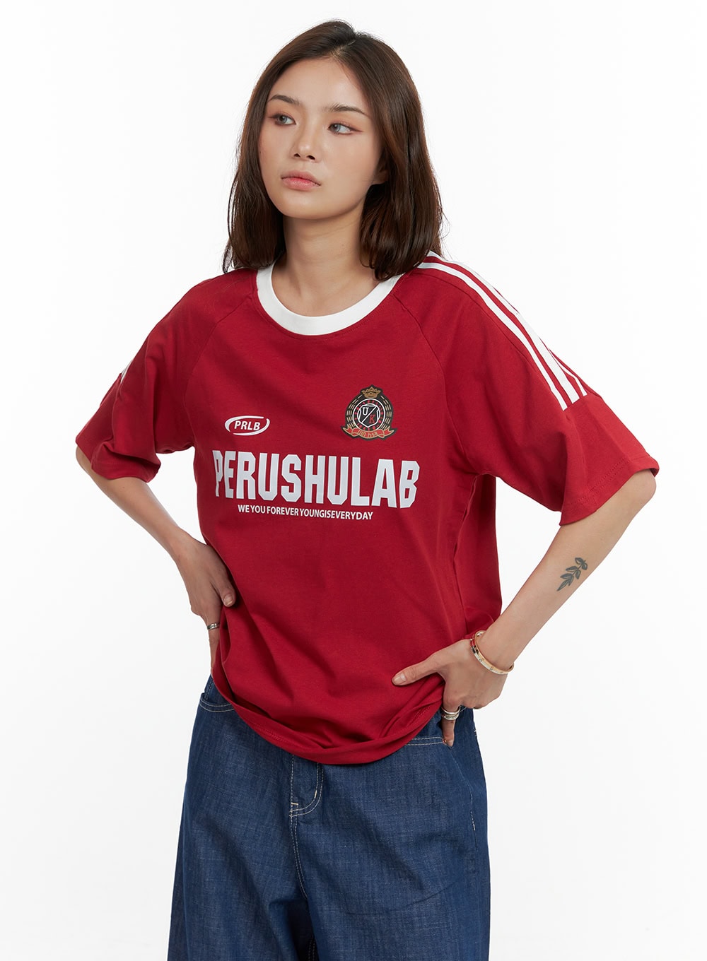 stripe-lettering-t-shirt-cl404 / Red