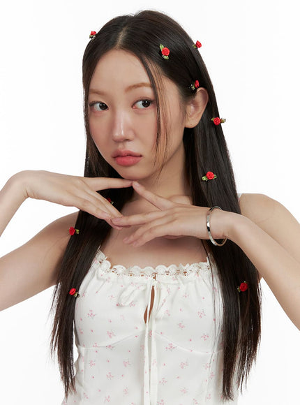 rose-mini-hair-pin-ol401 / Red