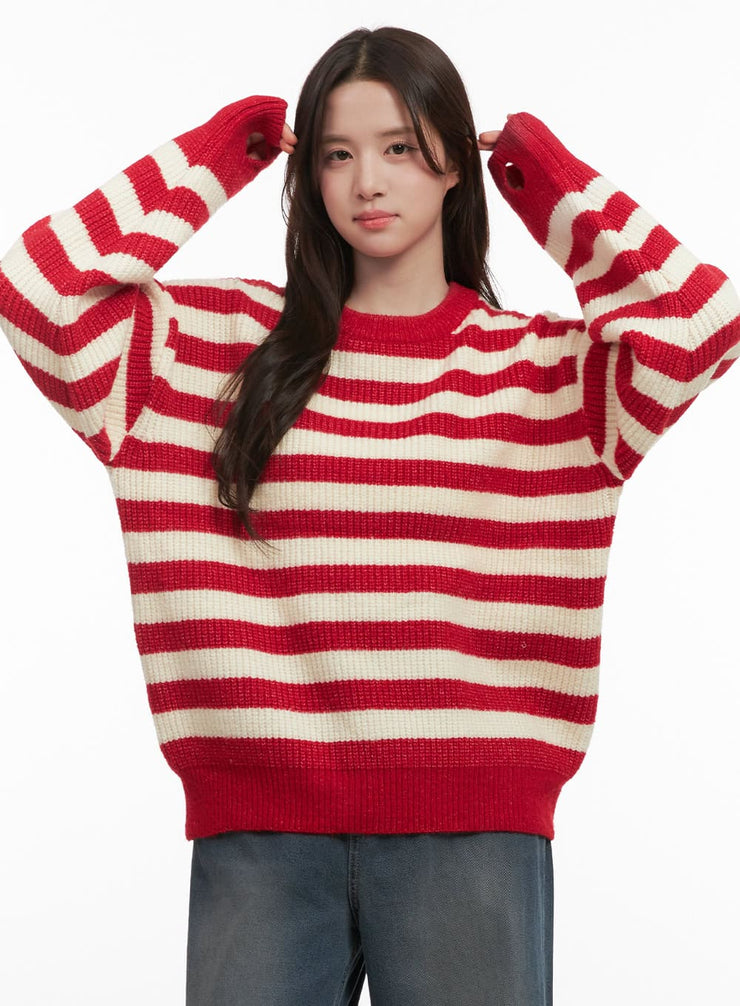 Cozy Striped Oversized Sweater IJ510