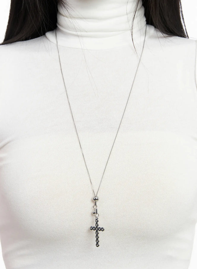 elegant-long-chain-linear-pendant-necklace-cd530 / Silver
