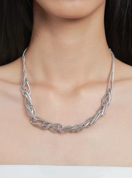 bianca-bold-double-chain-necklace-iu512 / Silver