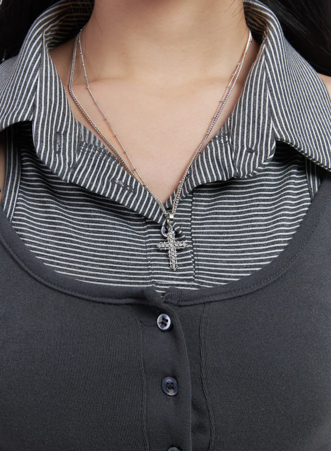 layered-linear-charm-necklace-cd530 / Silver