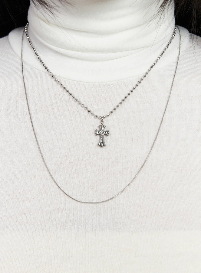 layered-geometric-pendant-necklace-cd530 / Silver