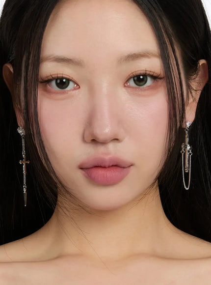 cross-dangle-earrings-if526 / Silver