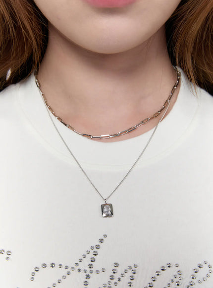modern-layered-square-pendant-necklace-ca527 / Silver