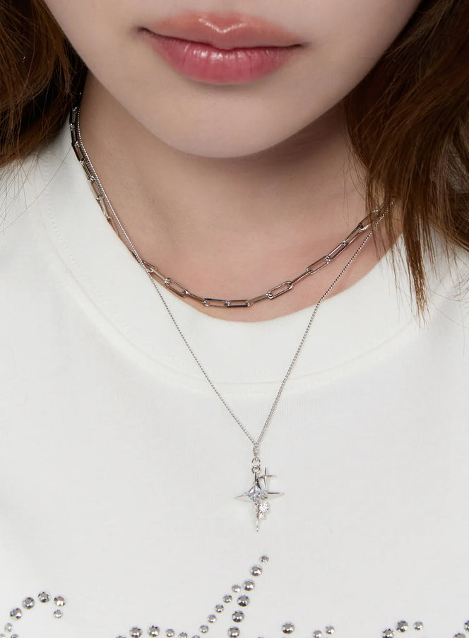 layered-cross-cubic-necklace-ca527 / Silver