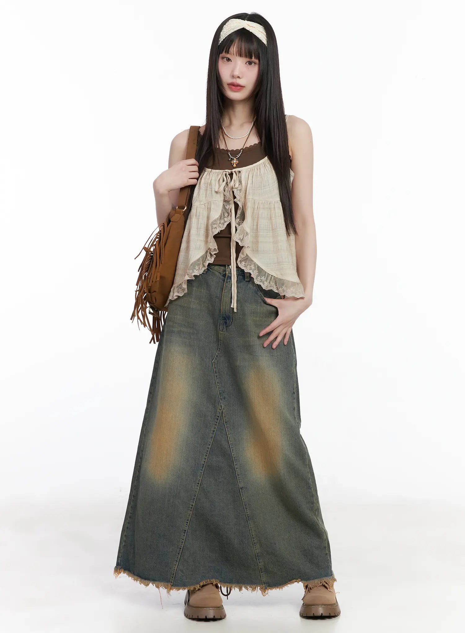 distressed-maxi-denim-skirt-cm525 / Vintage blue