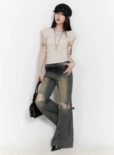 andie-distressed-bootcut-jeans-ca503 / Vintage blue