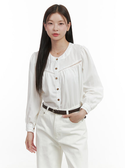 solid-buttoned-blouse-oo416 / White