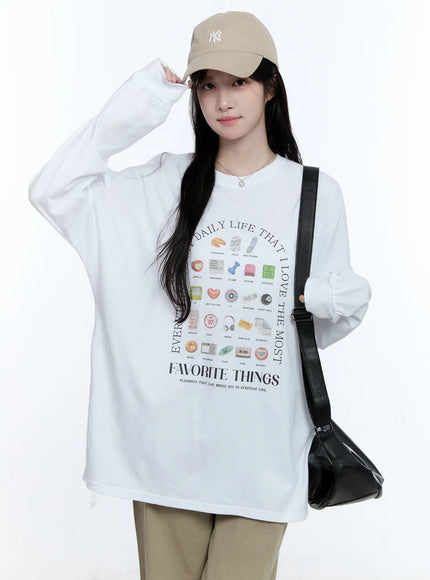 oversized-graphic-print-long-sleeve-tee-cg513 / White