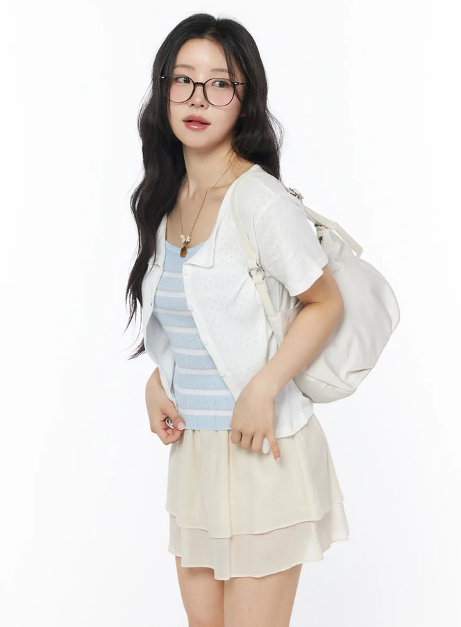 short-sleeve-pointelle-cardigan-cy522 / White