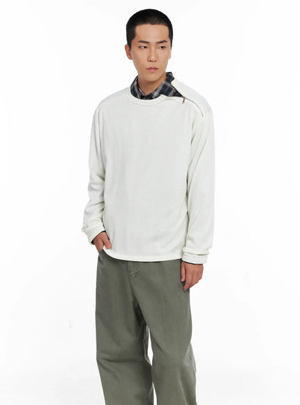 mens-one-shoulder-zip-long-sleeve-ig529 / White