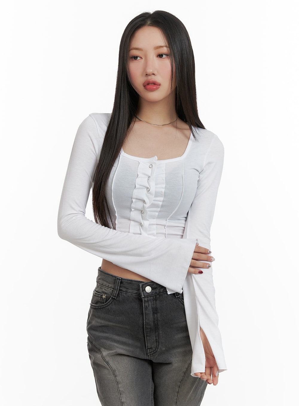 buttoned-square-neck-crop-top-ca415 / White