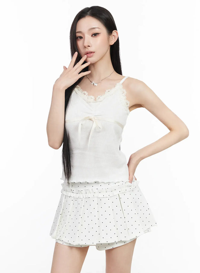 lace-trim-and-bow-crop-tank-cm518 / White
