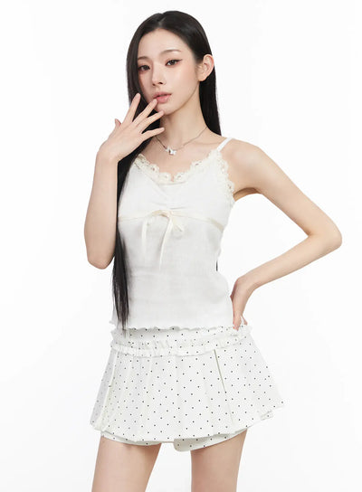 lace-trim-and-bow-crop-tank-cm518 / White