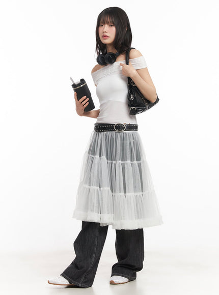 lace-off-shoulder-top-ca523 / White