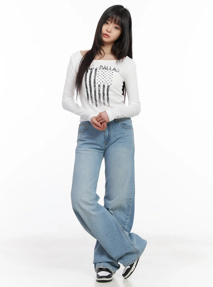 graphic-flag-print-long-sleeve-top-cm512 / White