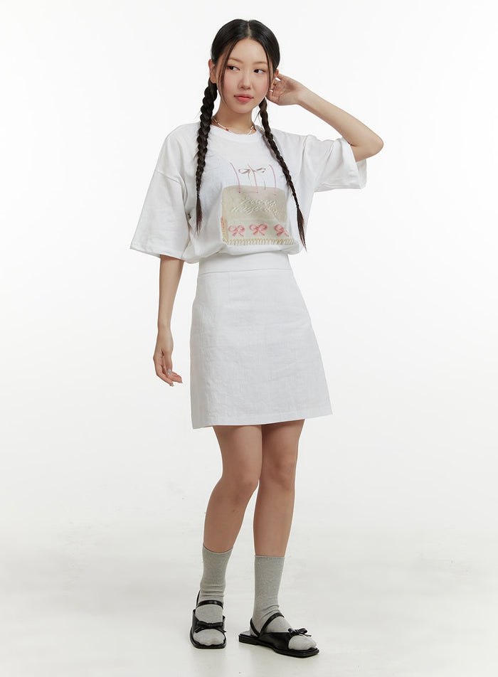 linen-mini-skirt-oy413 / White