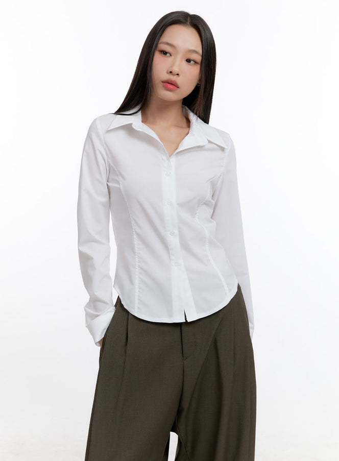 slim-fit-collared-blouse-cn420 / White