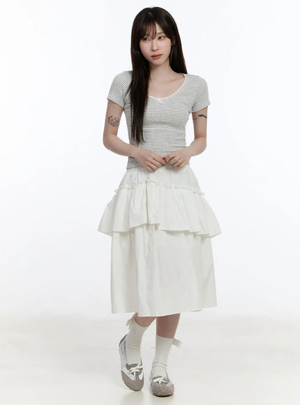 ruffled-tiered-midi-skirt-ca503 / White